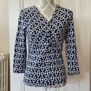 Jones New York Signature Navy and White print top